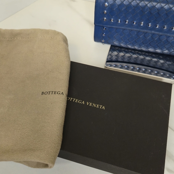 Bottega Veneta Intrecciato Studded Blue Leather Long Wallet with Box and Dustbag - Picture 3 of 15